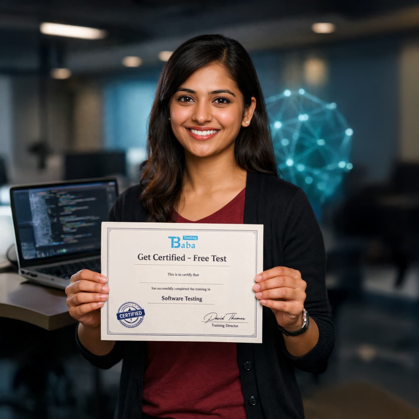 Learner holding TestingBaba certification